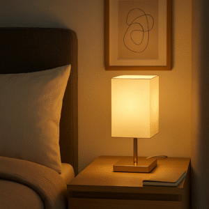 Abajur Eros Quad Bege Base Quadrada New Cobre